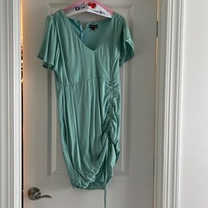 Dress teal size M flutter sleeve ruched side slit
